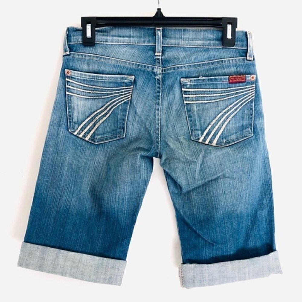 7 For All Mankind Capri Jeans 25 Dojo Cropped Distressed Medium Blue Vacation - Picture 11 of 14
